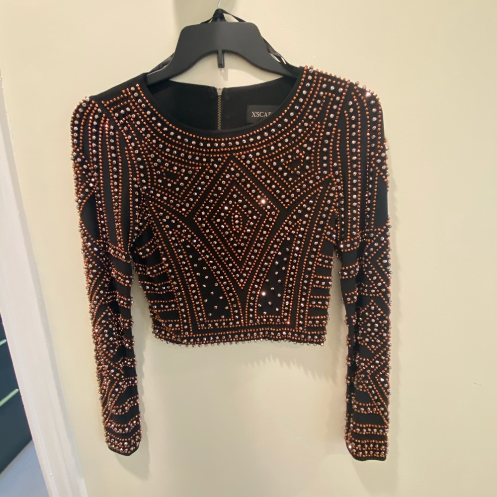 Cropped sequin long-sleeve shirt
